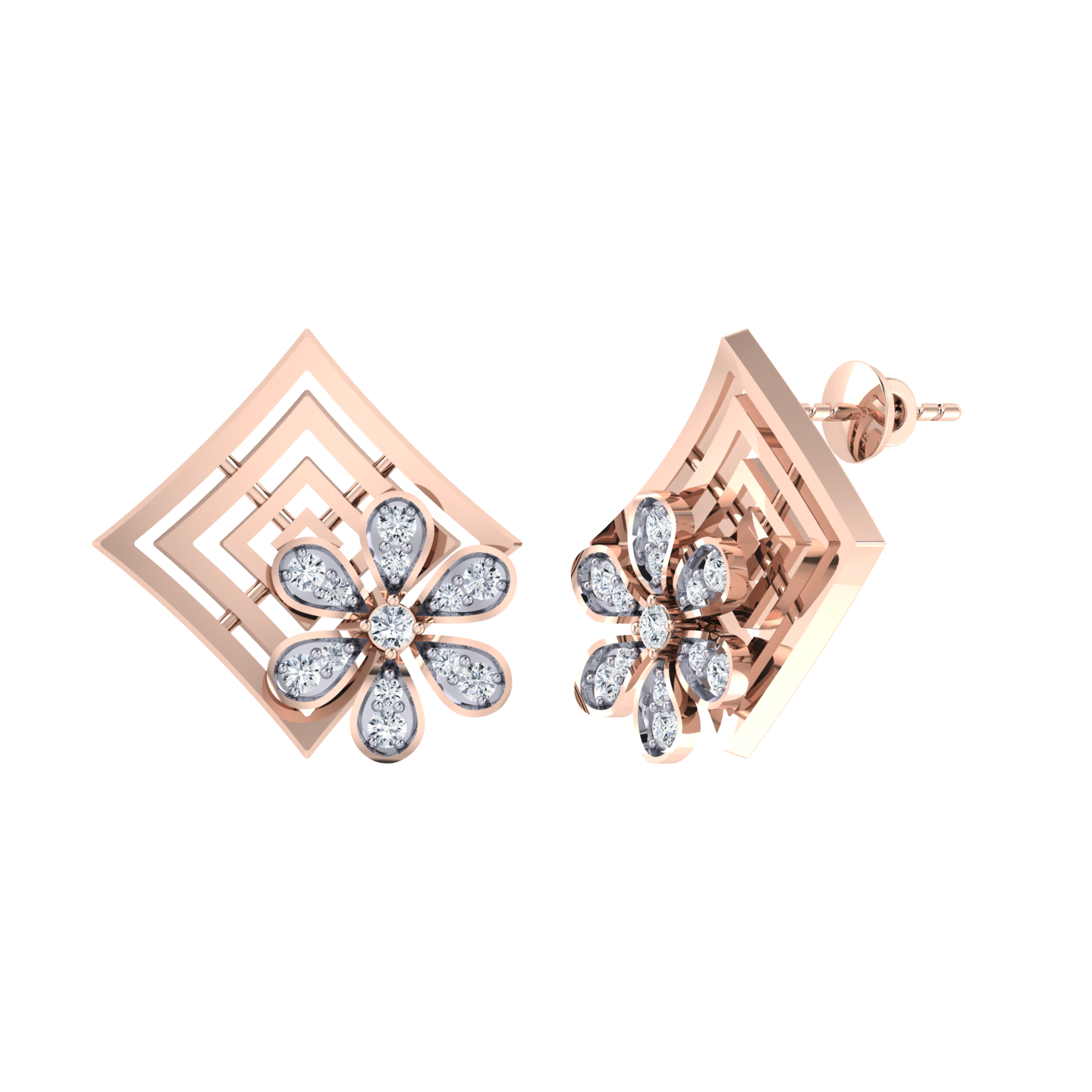 Rose Gold Diamond Earrings - Sparkling Horizons [rg]