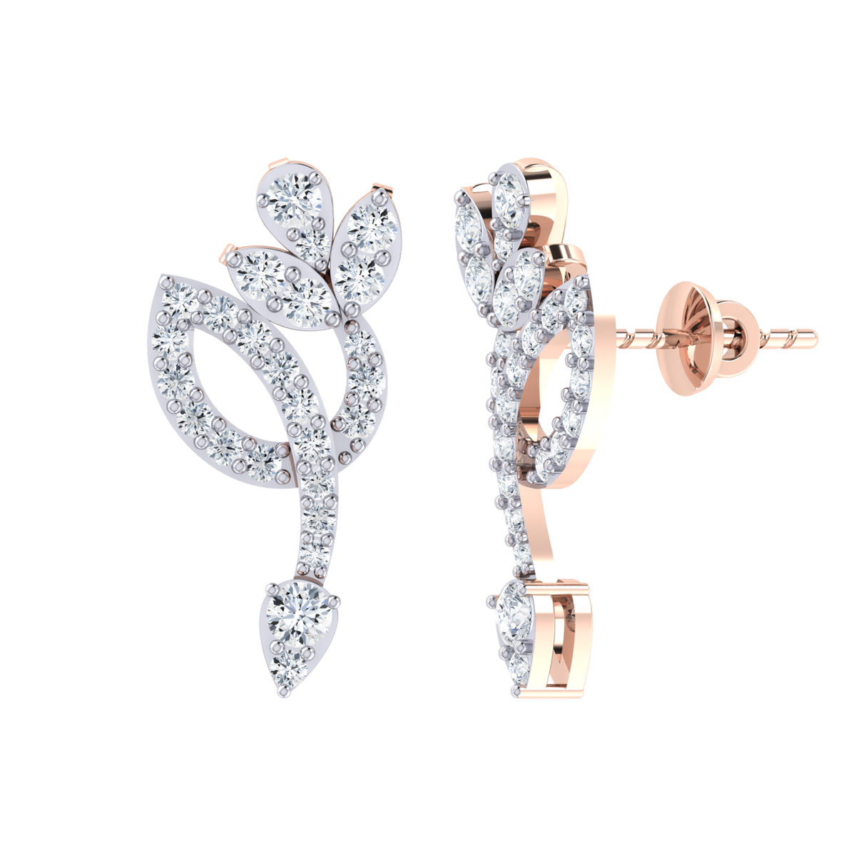 Rose Gold Diamond Earrings - Floral  Beauty [rg]