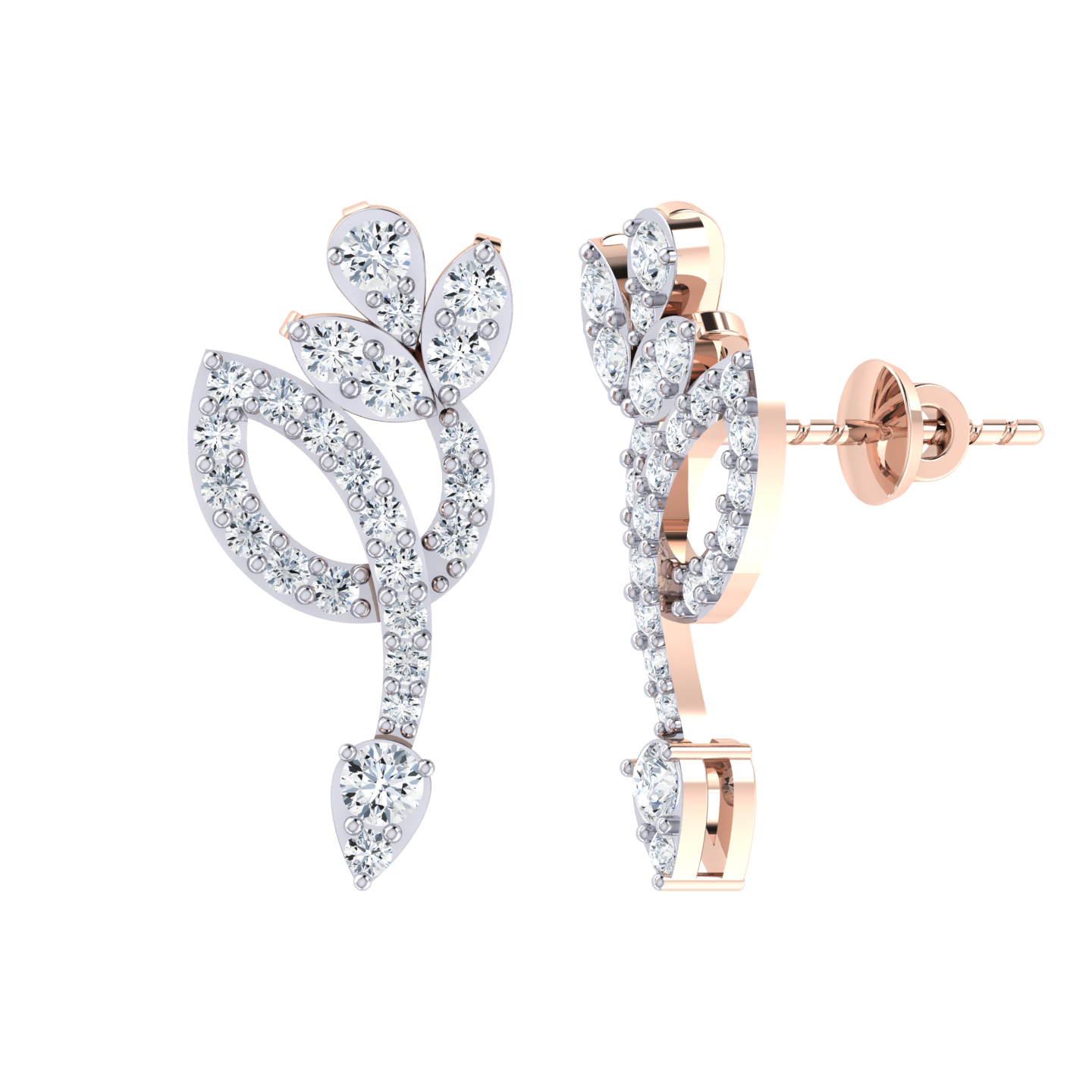 Rose Gold Diamond Earrings - Floral  Beauty [rg]