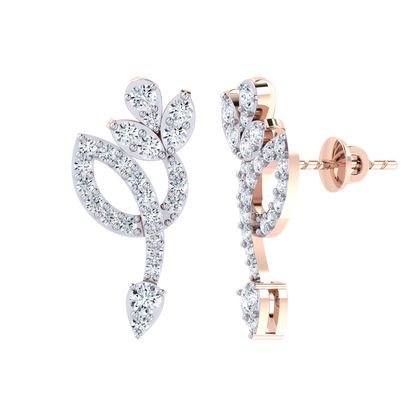 Rose Gold Diamond Earrings - Floral  Beauty [rg]