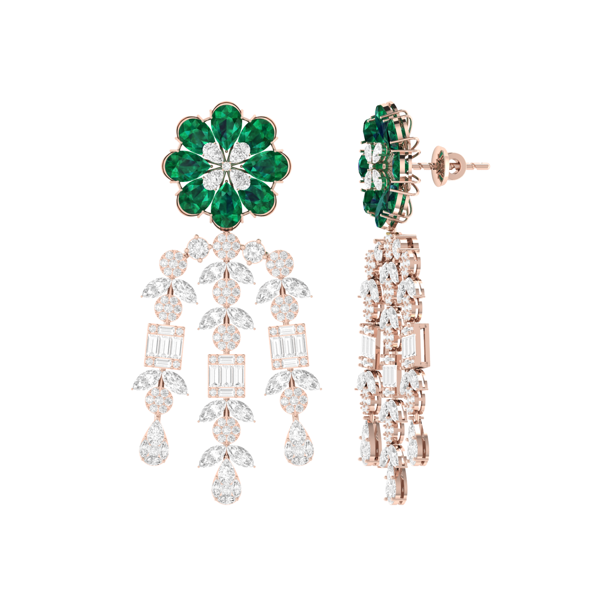 Rose Gold Diamond Earrings - Emerald Drape [rg]