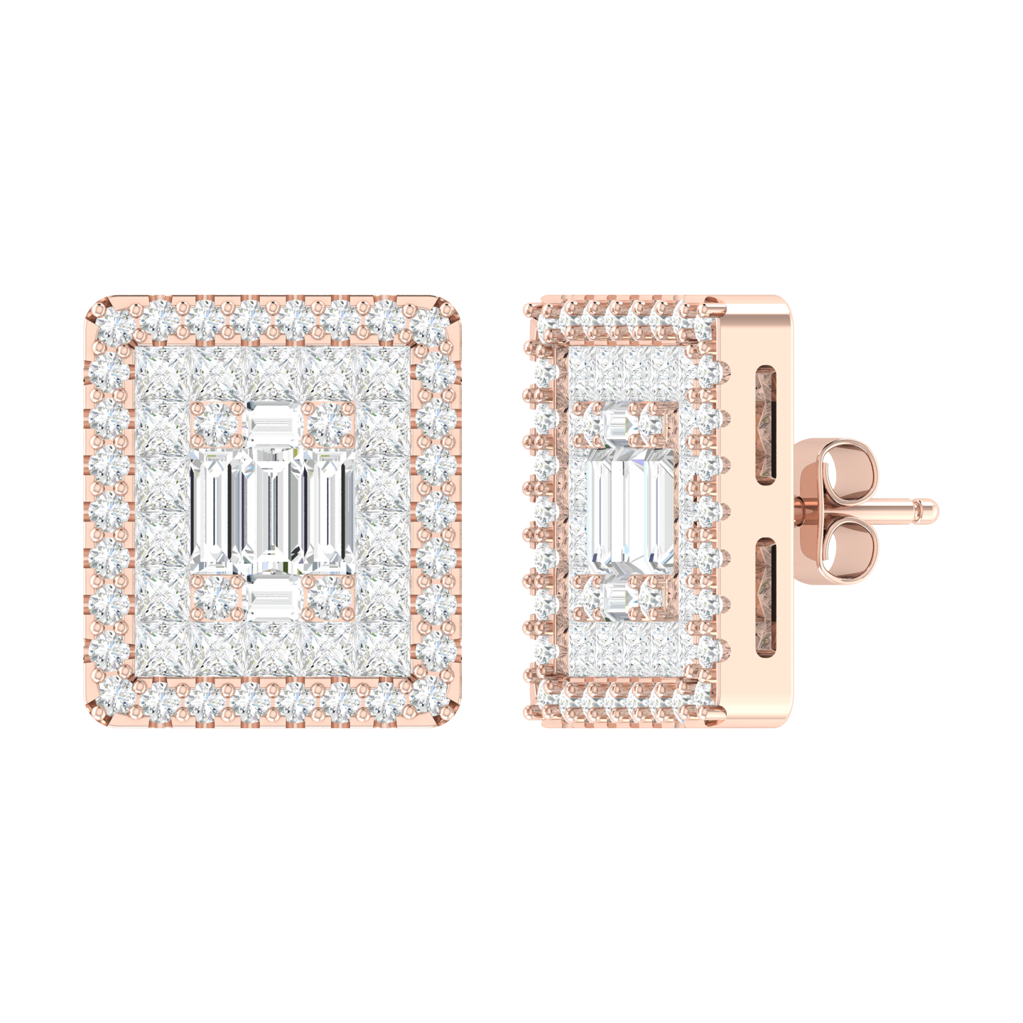 Rose Gold Diamond Earrings - Radiant Square [rg]