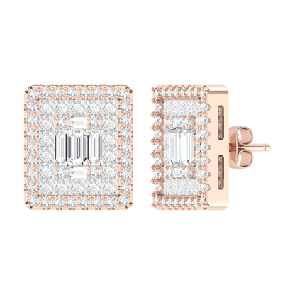 Rose Gold Diamond Earrings - Radiant Square [rg]