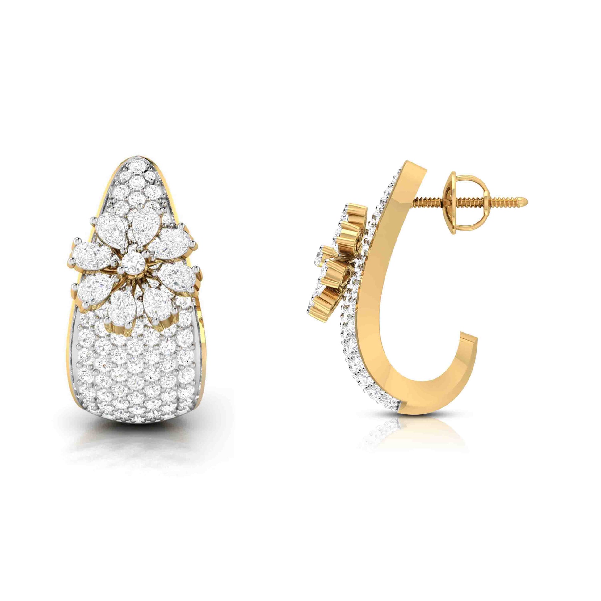 Yellow Gold Diamond Earrings - Flower Reign [yg]