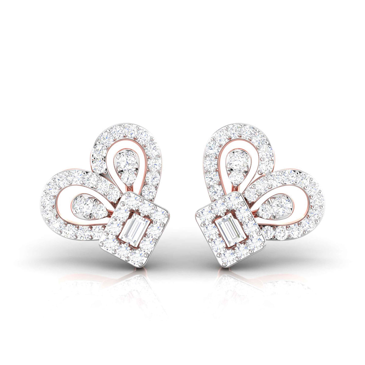  Rose Gold Diamond Earrings Ribbon Flair [rg]
