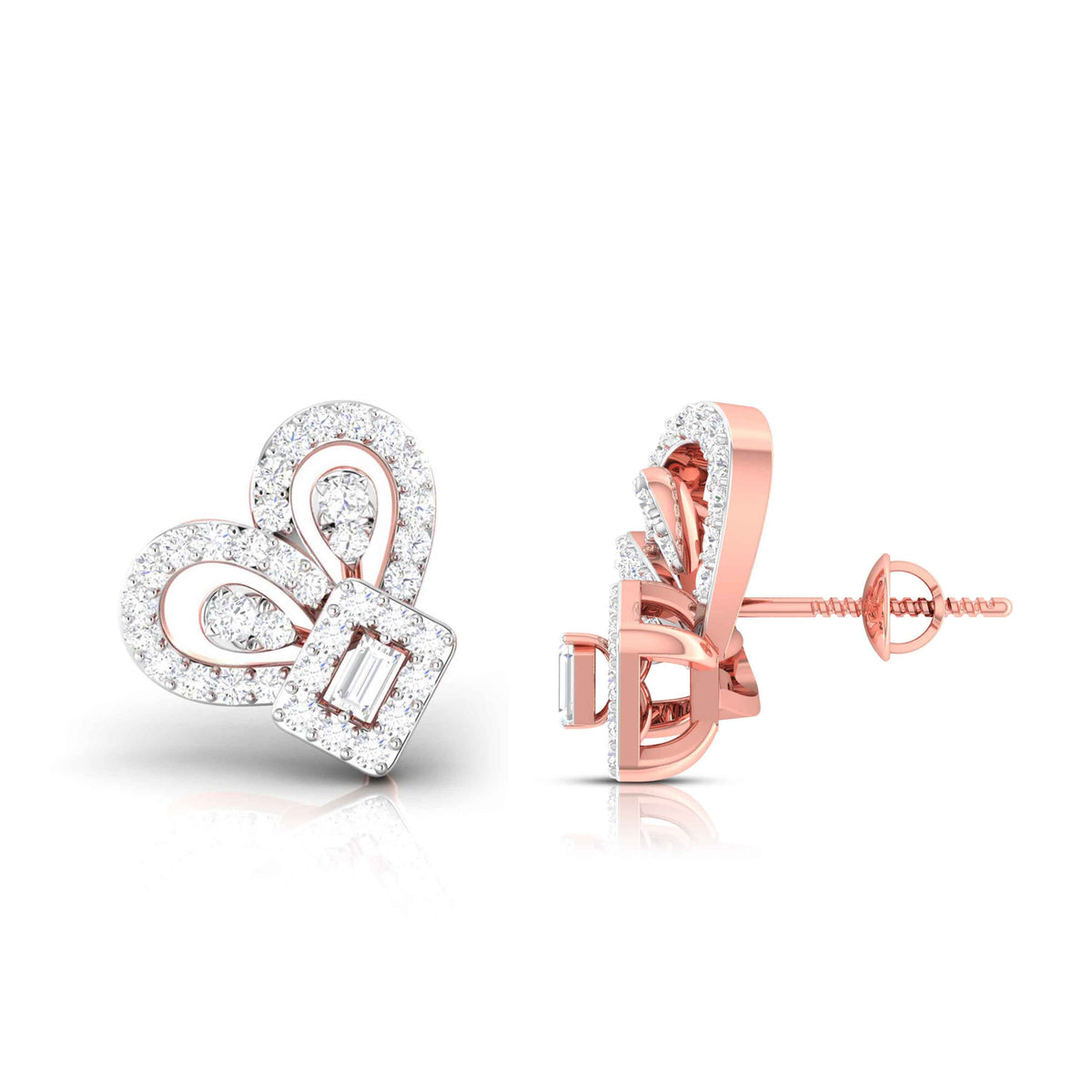 Rose Gold Diamond Earrings - Ribbon Flair [rg]