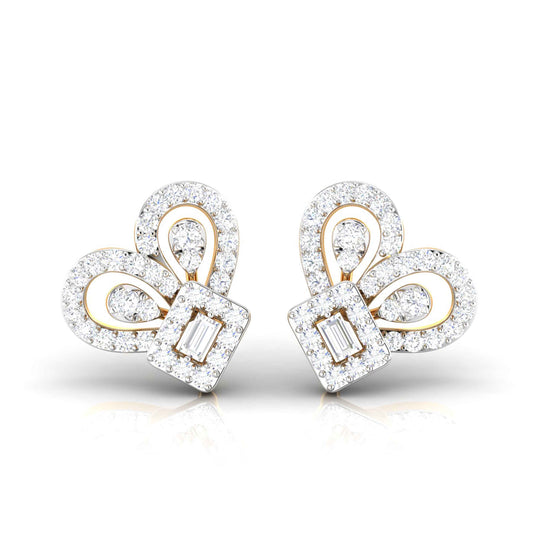  Yellow Gold Diamond Earrings Ribbon Flair [yg]