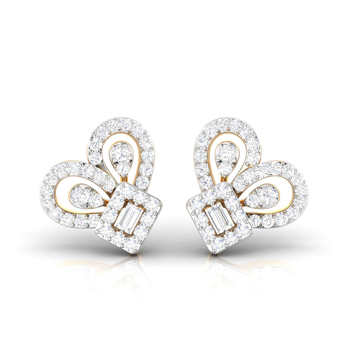  Yellow Gold Diamond Earrings Ribbon Flair [yg]