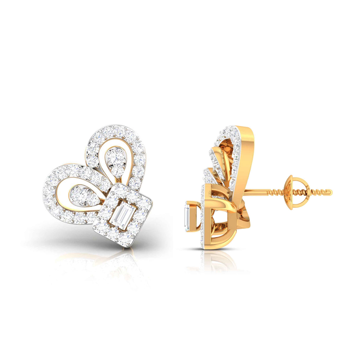Yellow Gold Diamond Earrings - Ribbon Flair [yg]