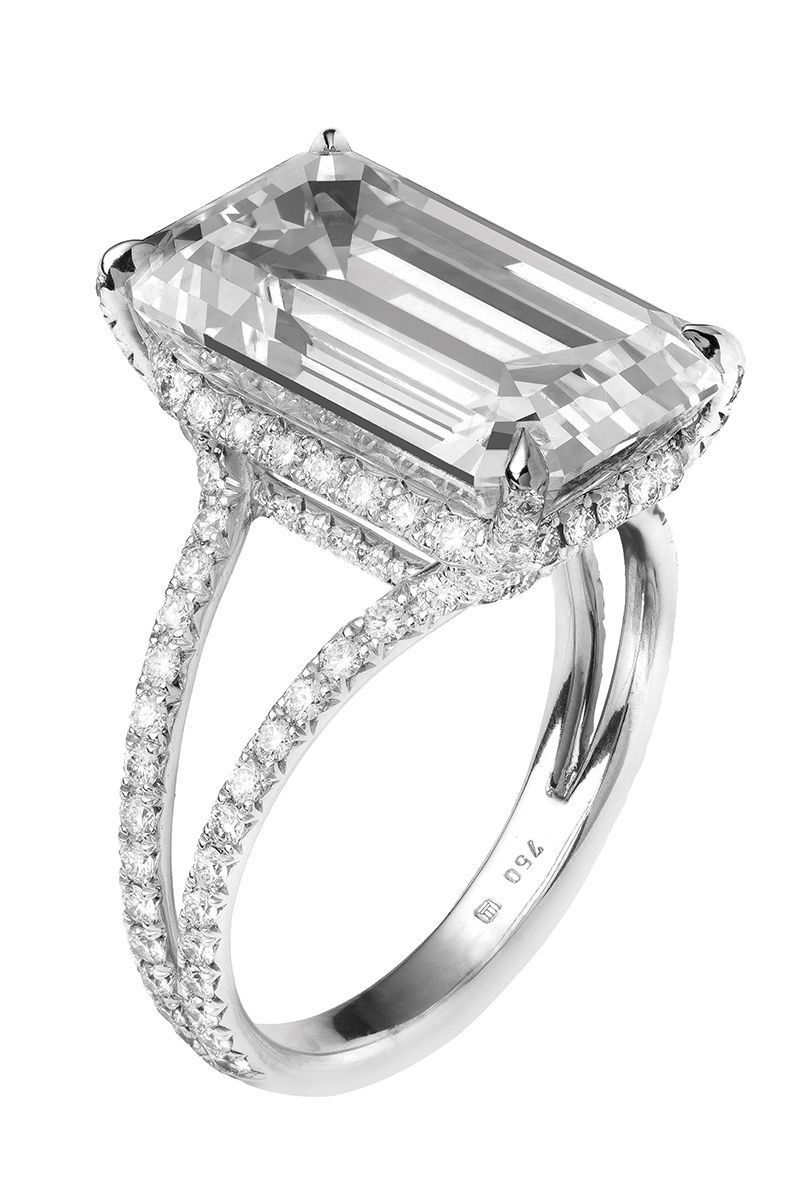 Emerald Cut Cathedral Solitaire Ring