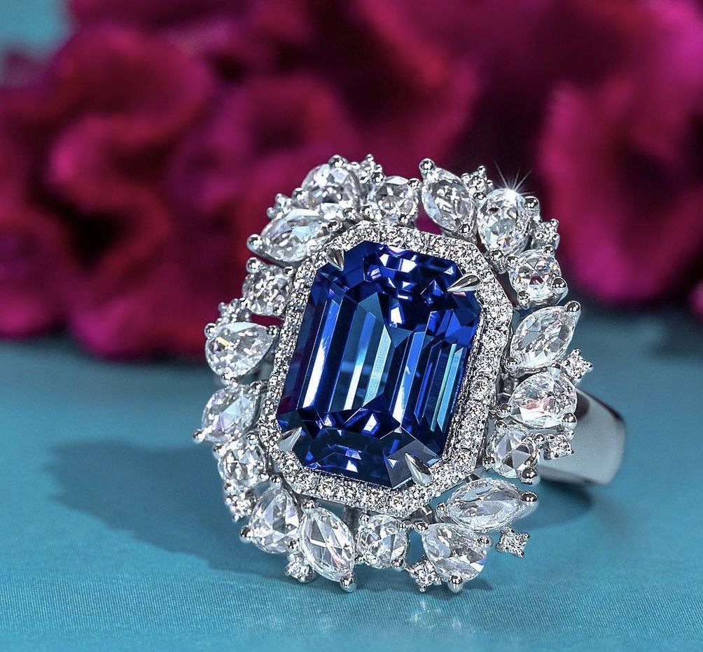 Sapphire Emerald Halo Ring