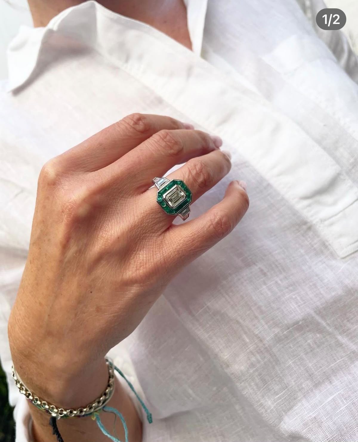 Emerald Cushion Handset Ring