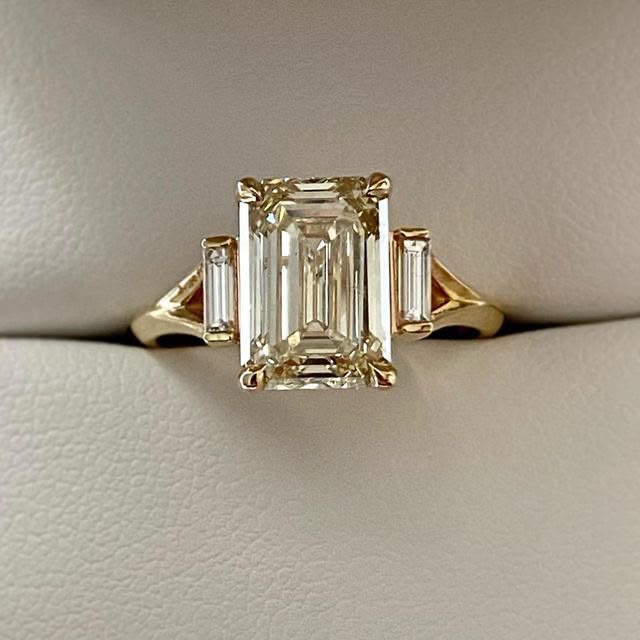 Emerald Three Stone Engagement Ring