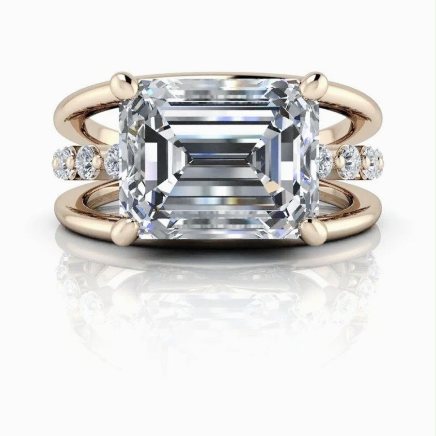 Two Tone Emerald Solitaire Ring