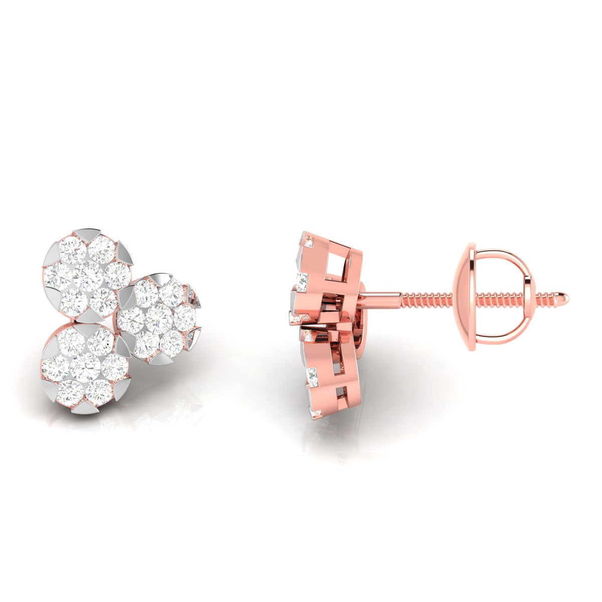 Rose Gold Diamond Earrings - Trio in Bloom [rg]