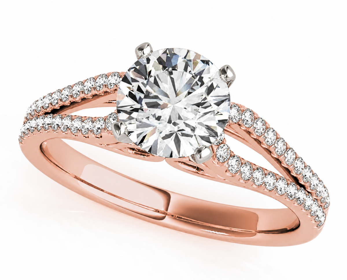 A round clear centre crowns two airy, stone-lined arcs on a rose-coloured band.