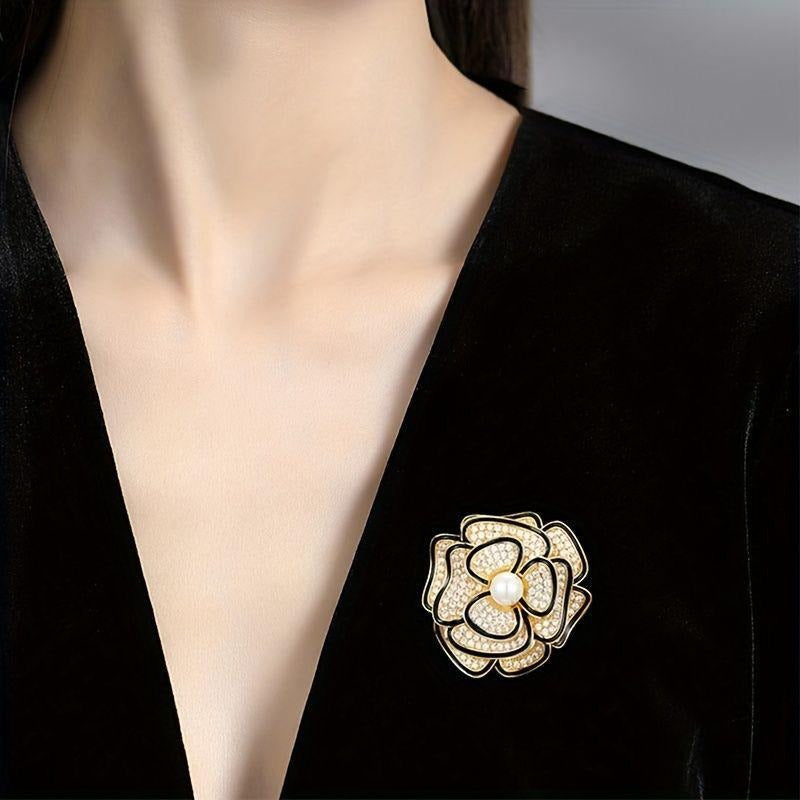 Ivory Enamel Rose Brooch