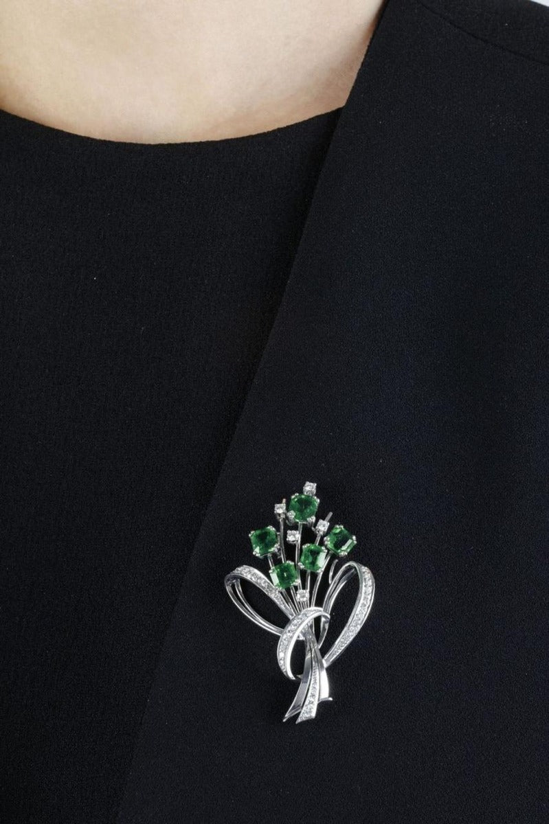 Emerald Tulip Stem Brooch
