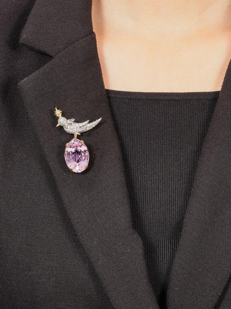 Amethyst Bird Drop Brooch