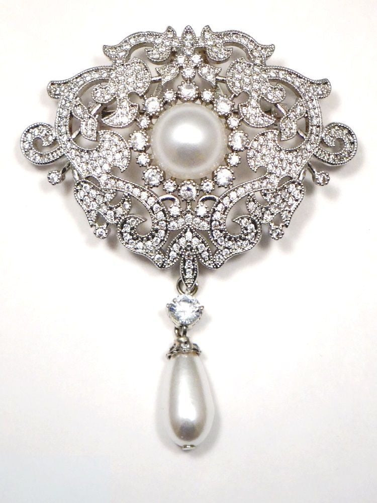 Antique Pearl Filigree Brooch