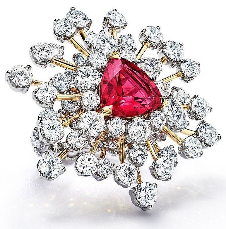 Ruby Sunburst Cluster Brooch