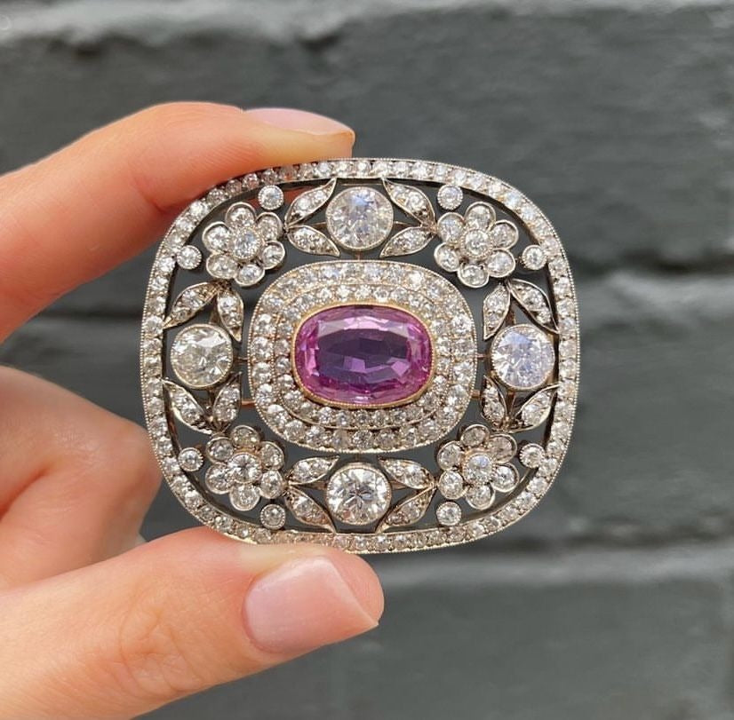 Pink Sapphire Halo Brooch