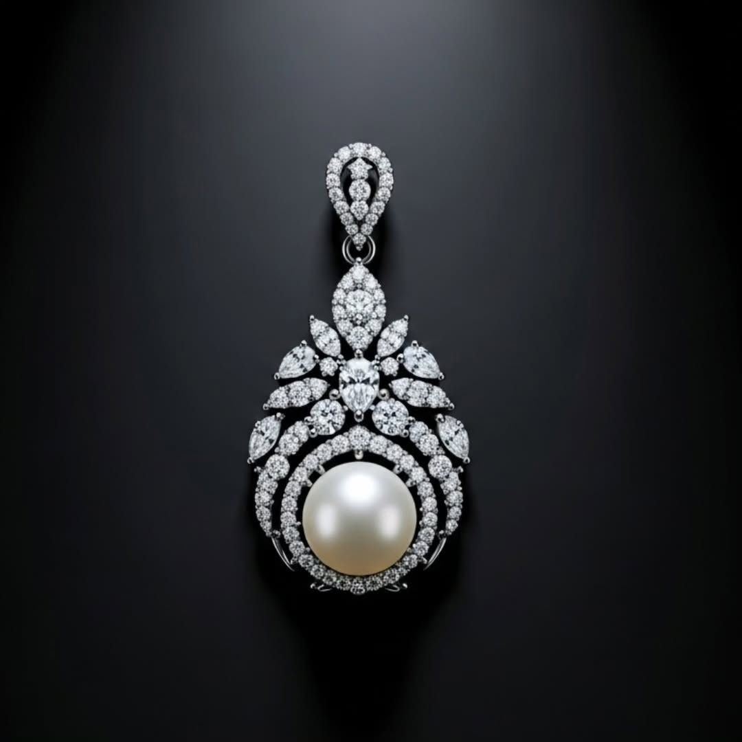 Pearl Pavé Teardrop Brooch