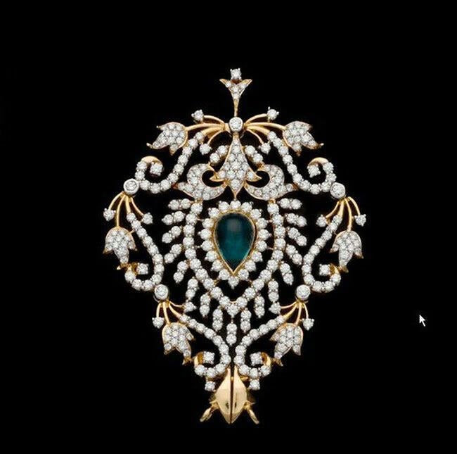 Antique Emerald Filigree Brooch