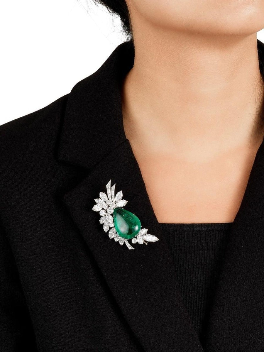 Emerald Accent Leaf Brooch