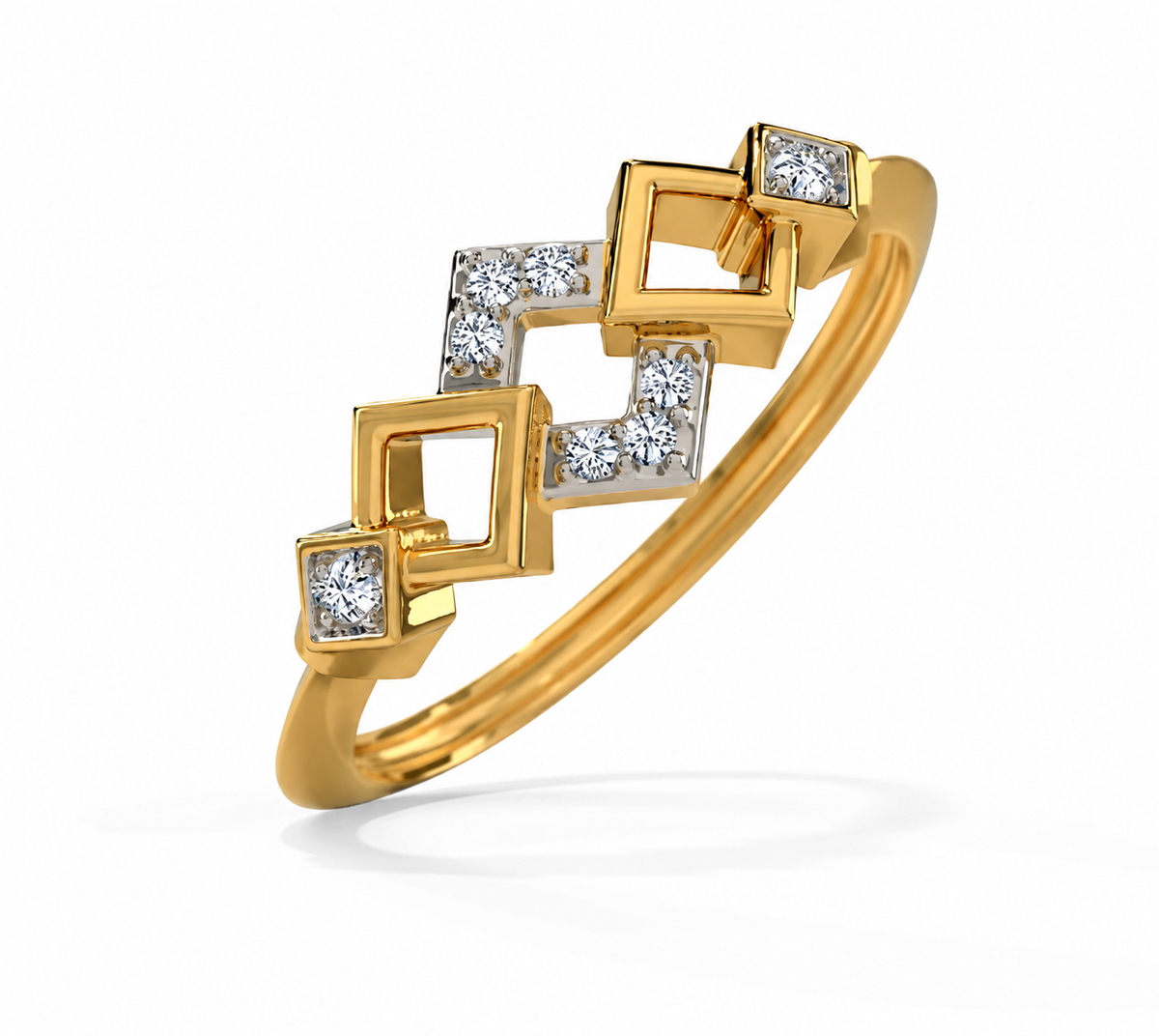 Open squares and sparkling angular outlines form a staggered geometric arrangement.
