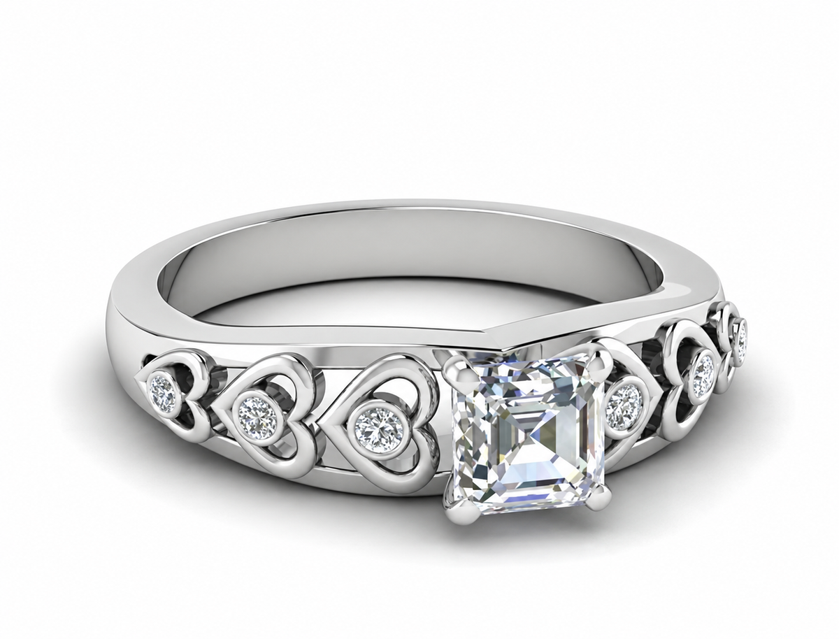 A square centre sits above a broad band decorated with open heart motifs and round accents.