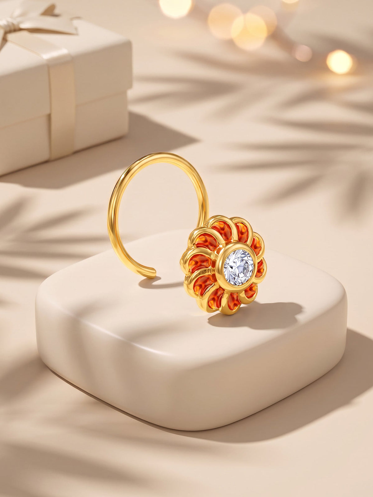 Amber Petal Hoop Nose Pin