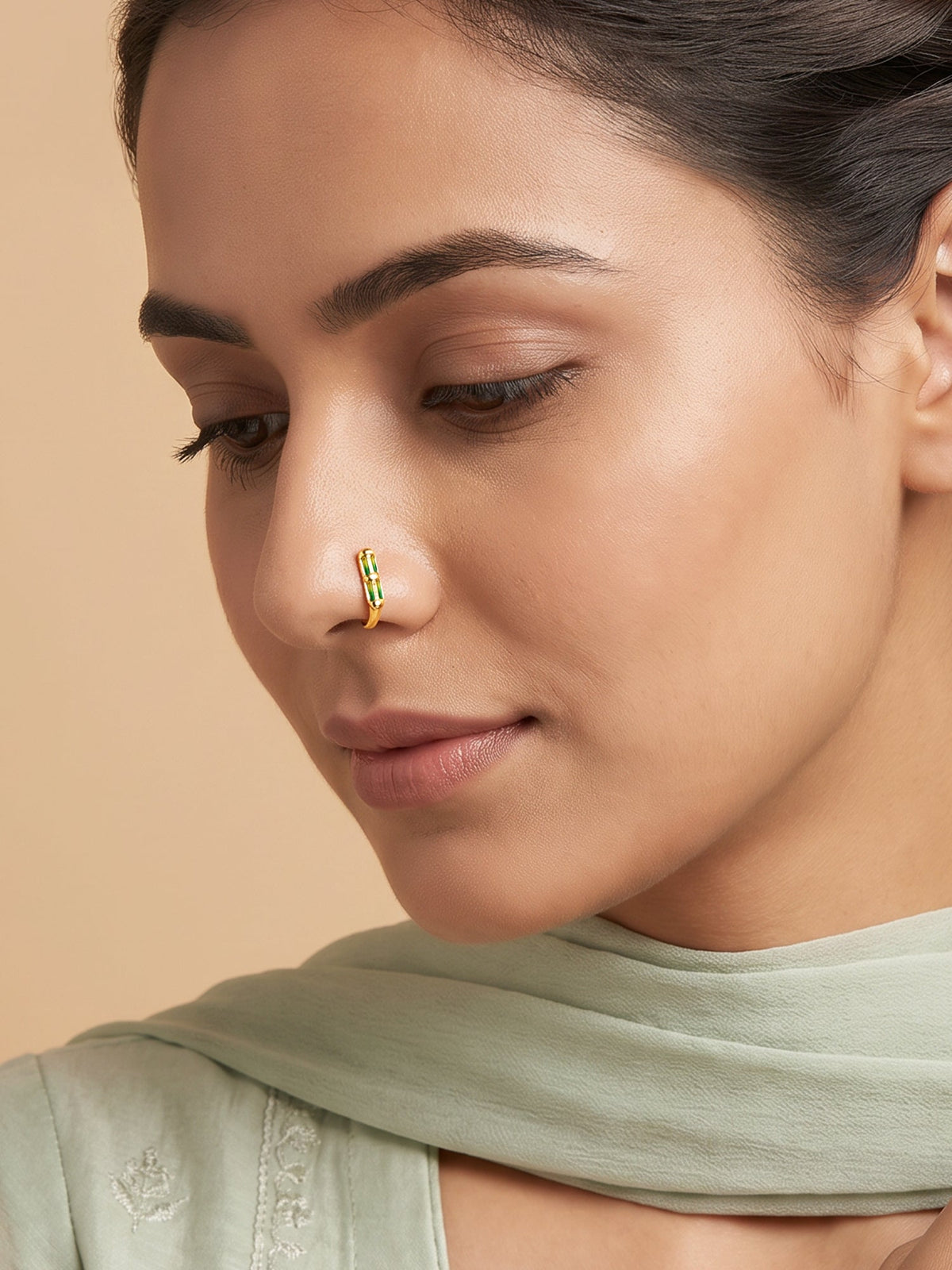 Verdant Baguette Nose Pin