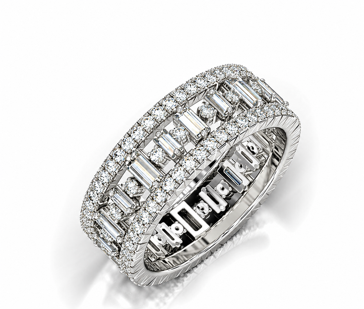 Rectangular and round clear stones form a repeating middle row between sparkling borders.