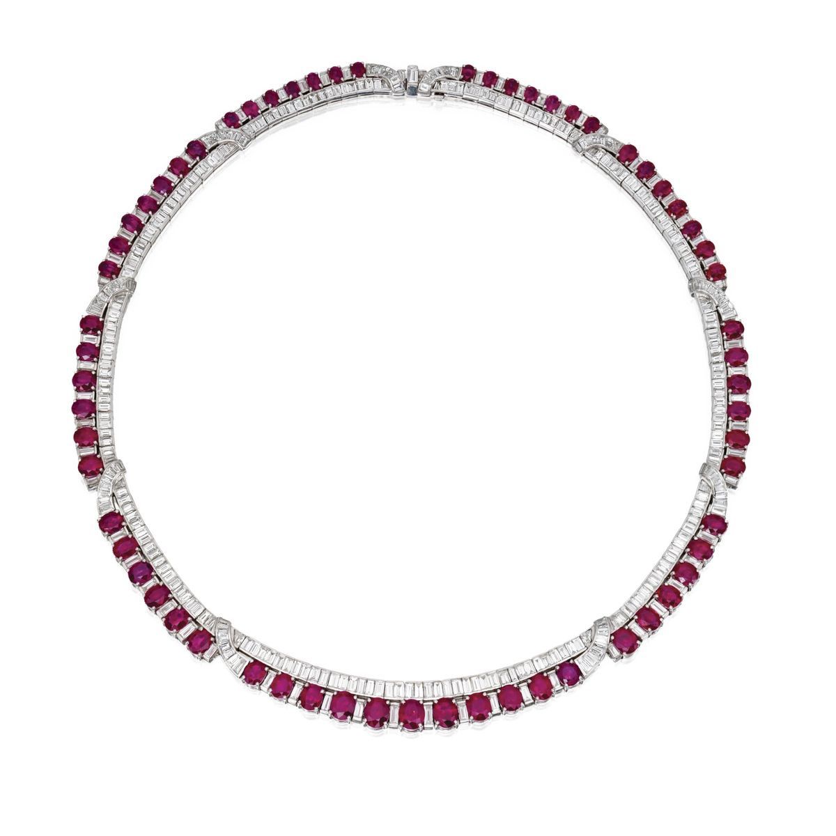 red-toned details spaced along a fine necklace
