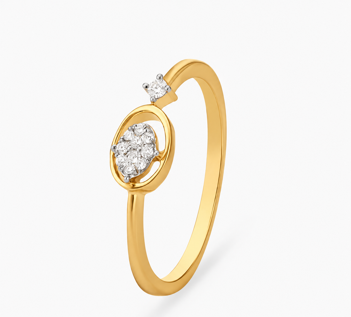 An open circular motif encloses clear accents beside a separate small accent on a yellow-coloured band.