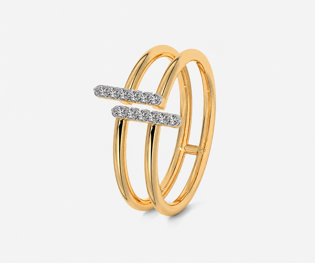 Two slender yellow-coloured bands carry offset rows of clear accents in an open twin-band arrangement.