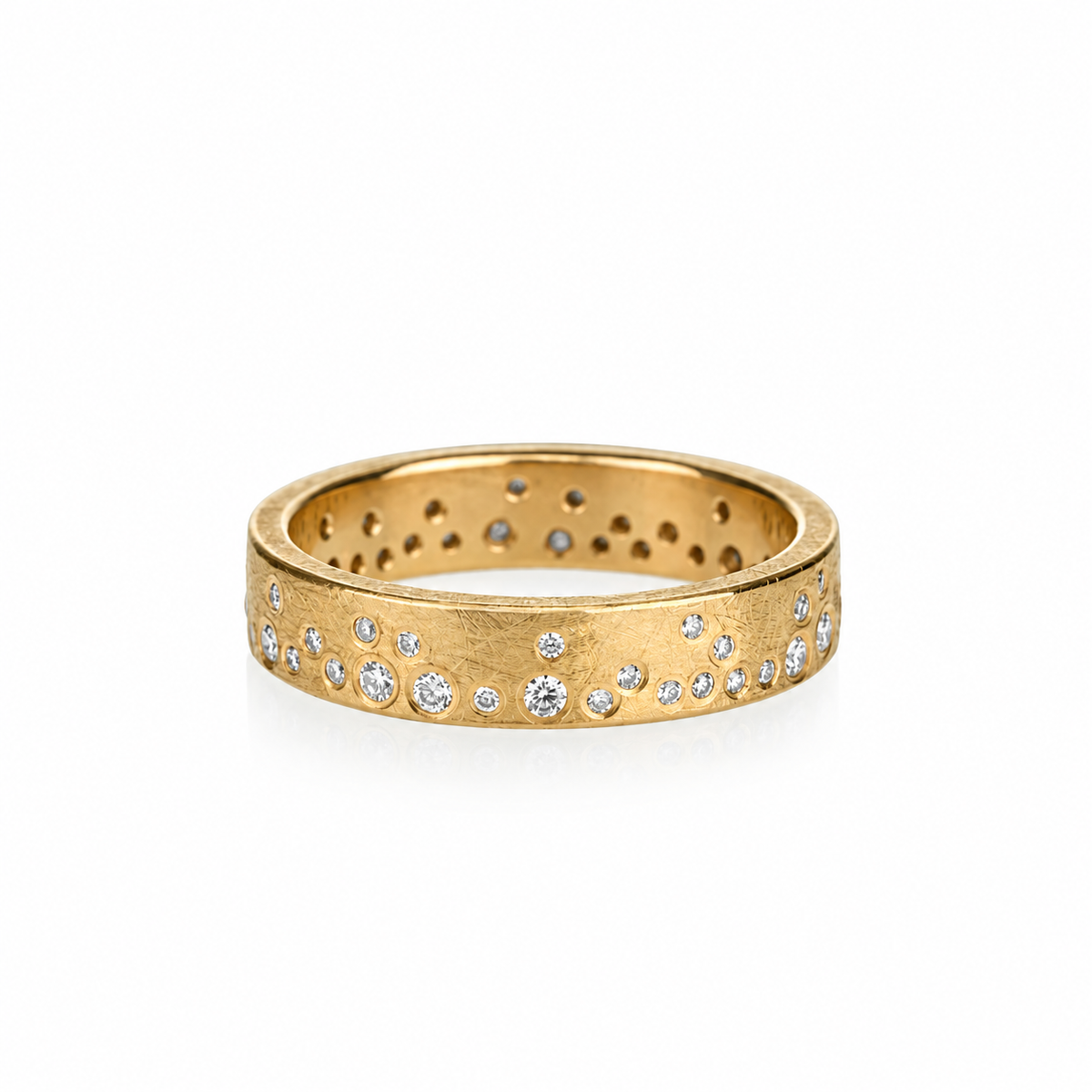 Scattered clear accents dot a textured yellow-coloured band in varied sizes.