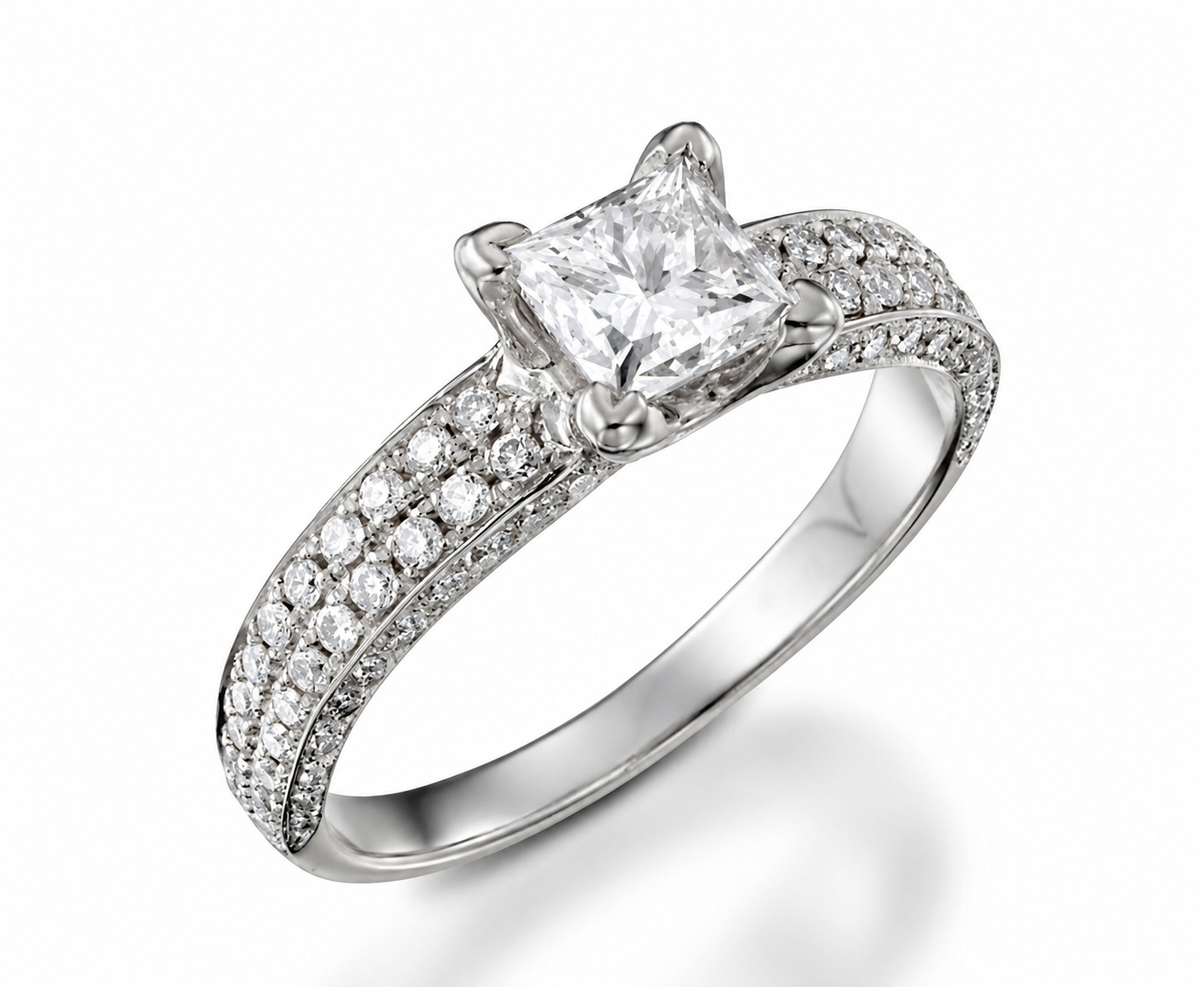 A square clear centre rises above a broad band with closely arranged sparkling accents.
