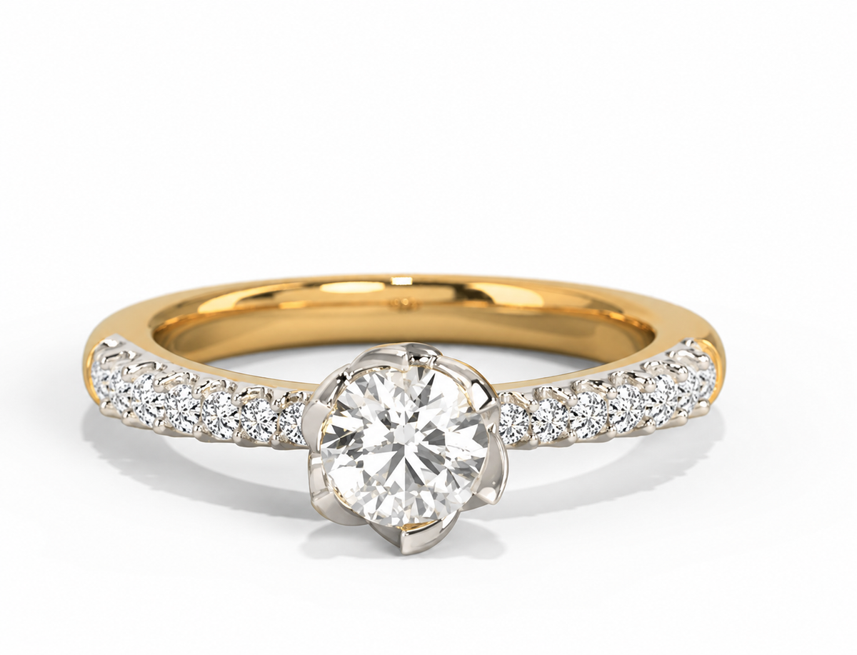 A round clear centre meets a yellow-coloured band with a neat row of sparkling accents.