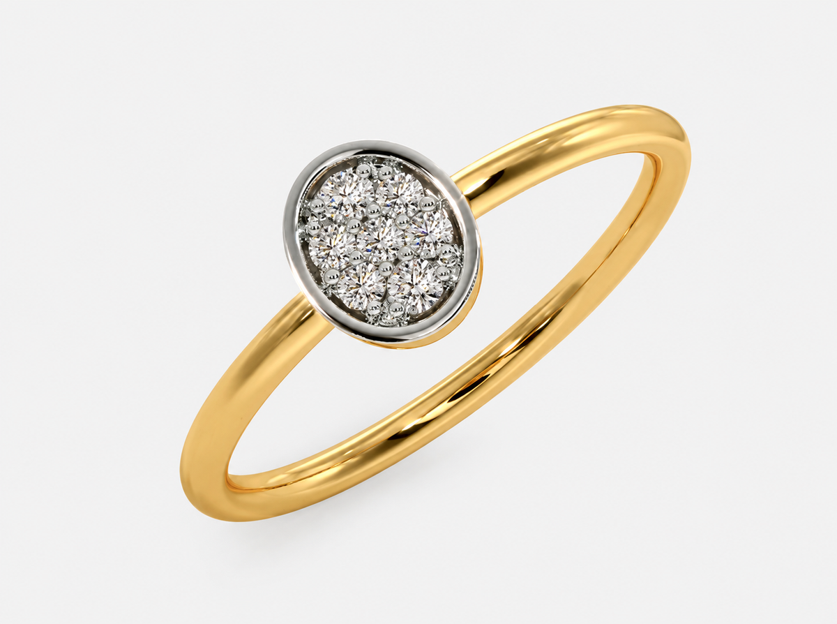 A circular cluster of clear accents is framed by a contrasting rim on a slender yellow-coloured band.